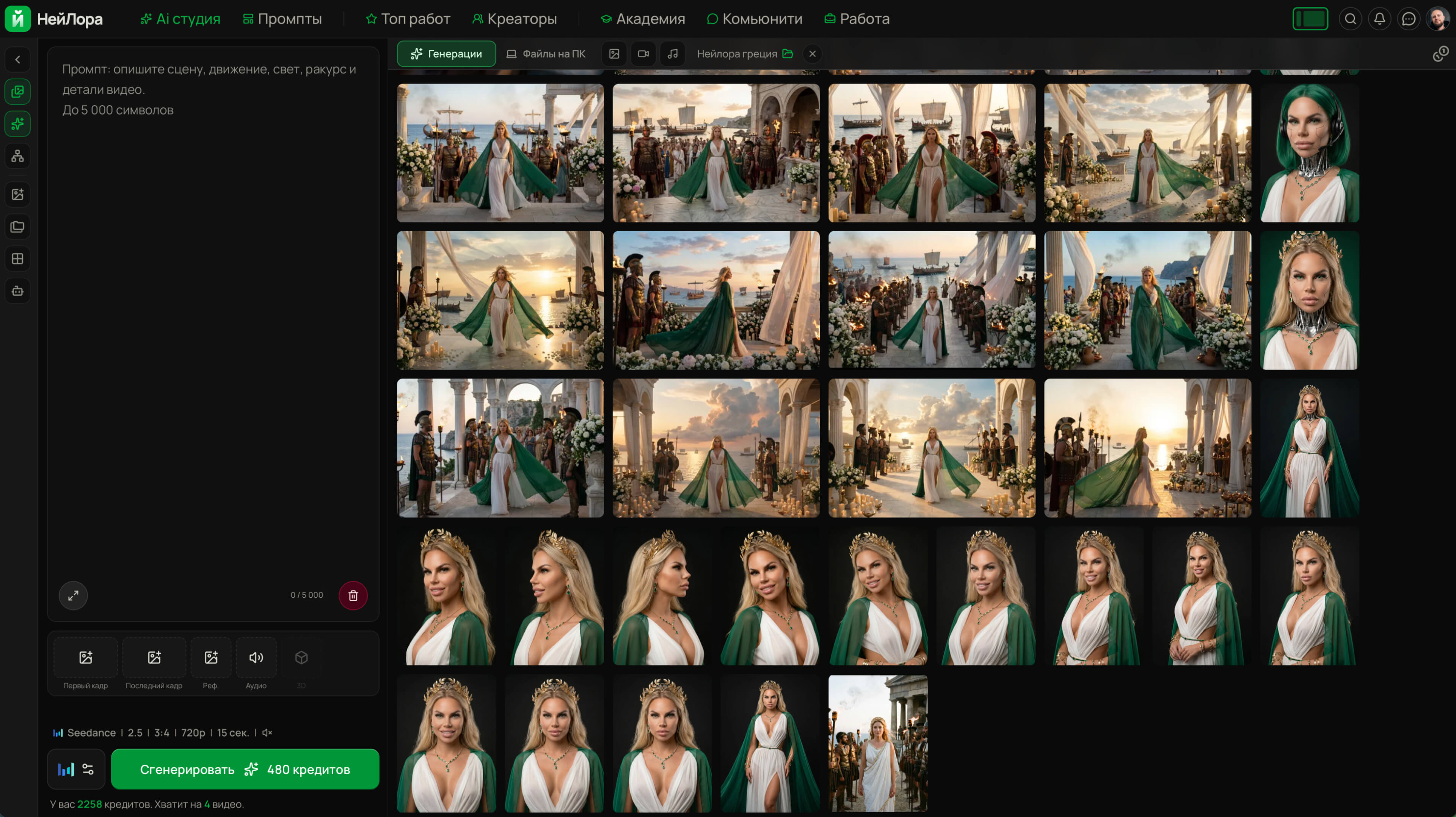 Стандартная панель генератора Neylora Studio